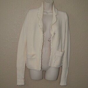 NWOT Sz S ROI Cream 100% Wool Waffle Texture Open Front  Sweater Jacket
